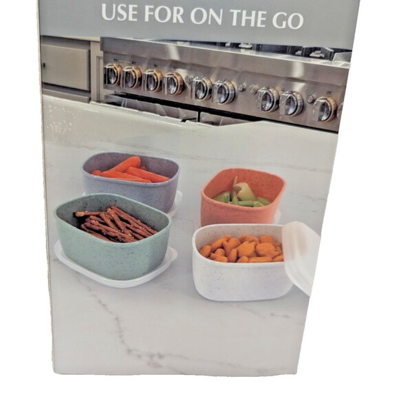 Farberware 4-pc Snack Containers Lids BPA Free 6.7 oz Rectangle Speckled Colors - Picture 5 of 6